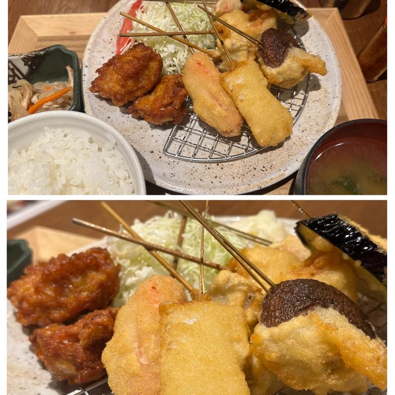 串カツB定食 (本日の串カツ7本➕唐揚げ2個)(串かつ でんがな 本厚木ミロードイースト店)