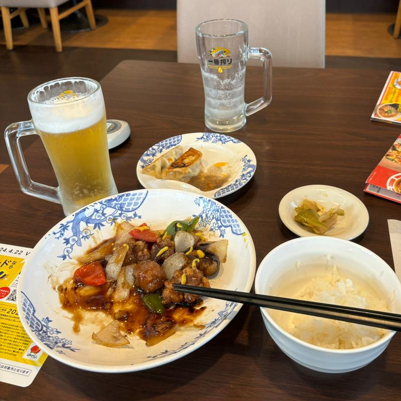 爆盛りランチ(黒酢酢豚)+生2杯(バーミヤン 八千代中央店)