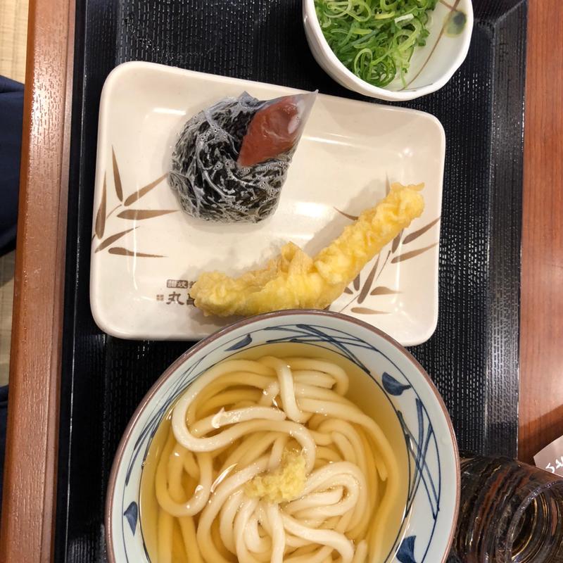 かけうどん　イカ天麩羅　梅おにぎり(丸亀製麺足利)