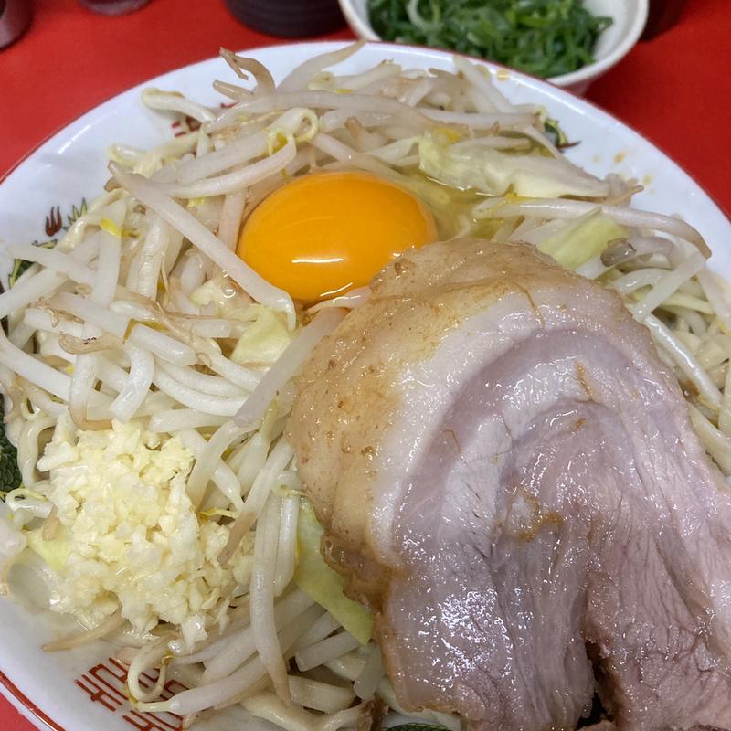 ラーメン半分 汁抜き 玉子  ネギ(ラーメン二郎 京都店)
