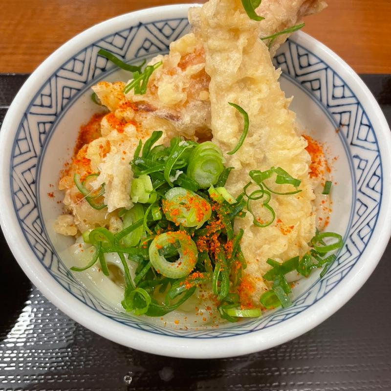 釜玉うどん(中) ちくわ天、いとより天(すなだ どんどん 箱崎T-CAT店)