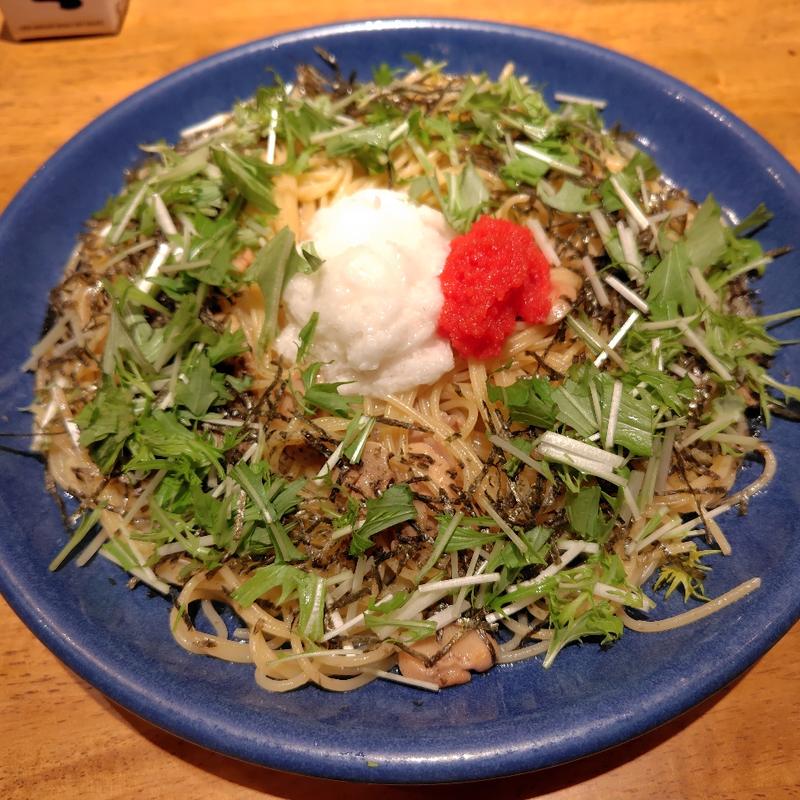 4月限定メニュー（長芋と水菜の明太子スパゲッティ）(サンタフェ)