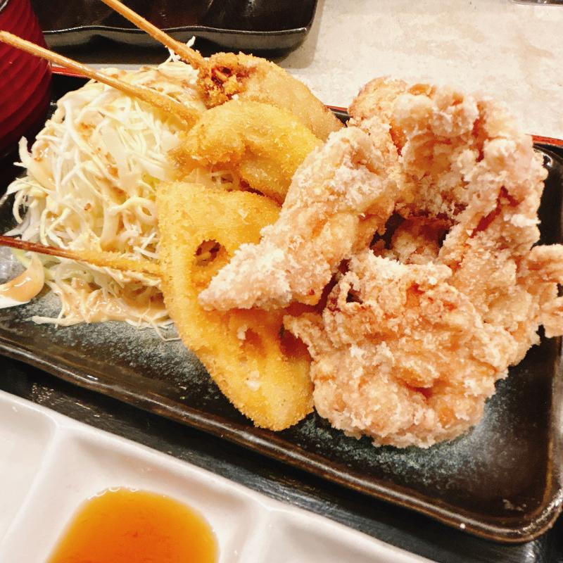唐揚げ＆串揚げ定食(京の串揚げ 祇園囃子 ホワイティうめだ 泉の広場店)