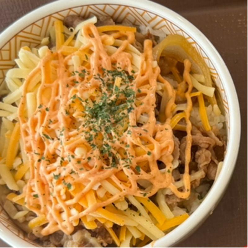 明太マヨチーズ牛丼(すき家 8号見附店)