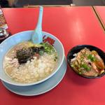 朝ラーメン　玉ねぎ　チャーシュー丼(ラーメン山岡家 越谷レイクタウン店)