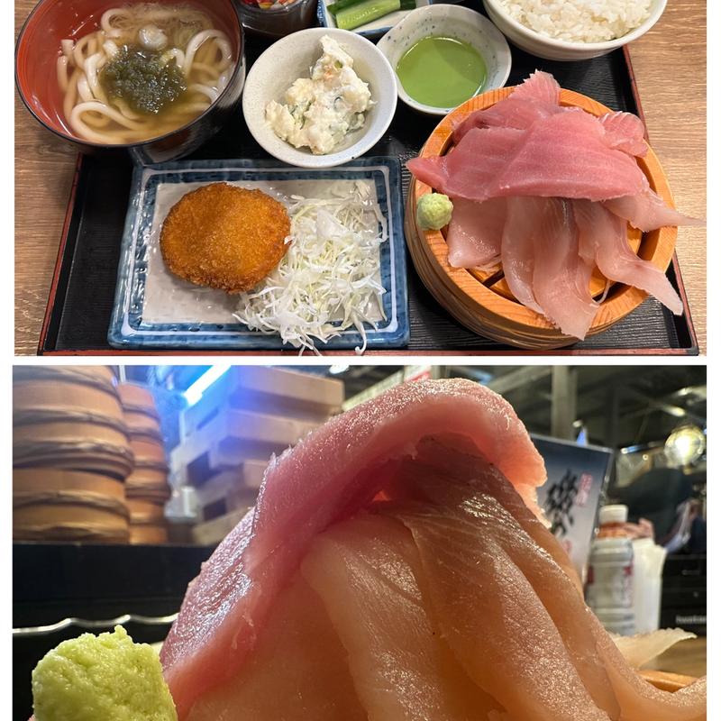 マグロ2種盛定食・うどん(温)(磯丸水産 大和店)