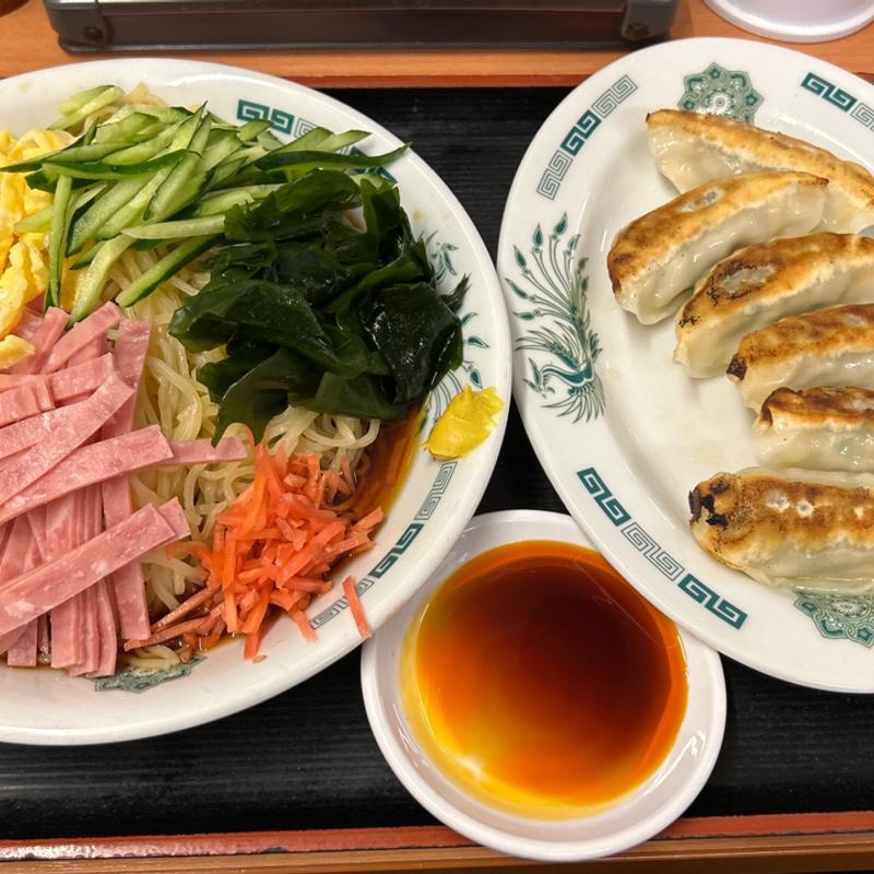 黒酢しょうゆ冷し麺餃子セット麺大盛り(日高屋 中野店)