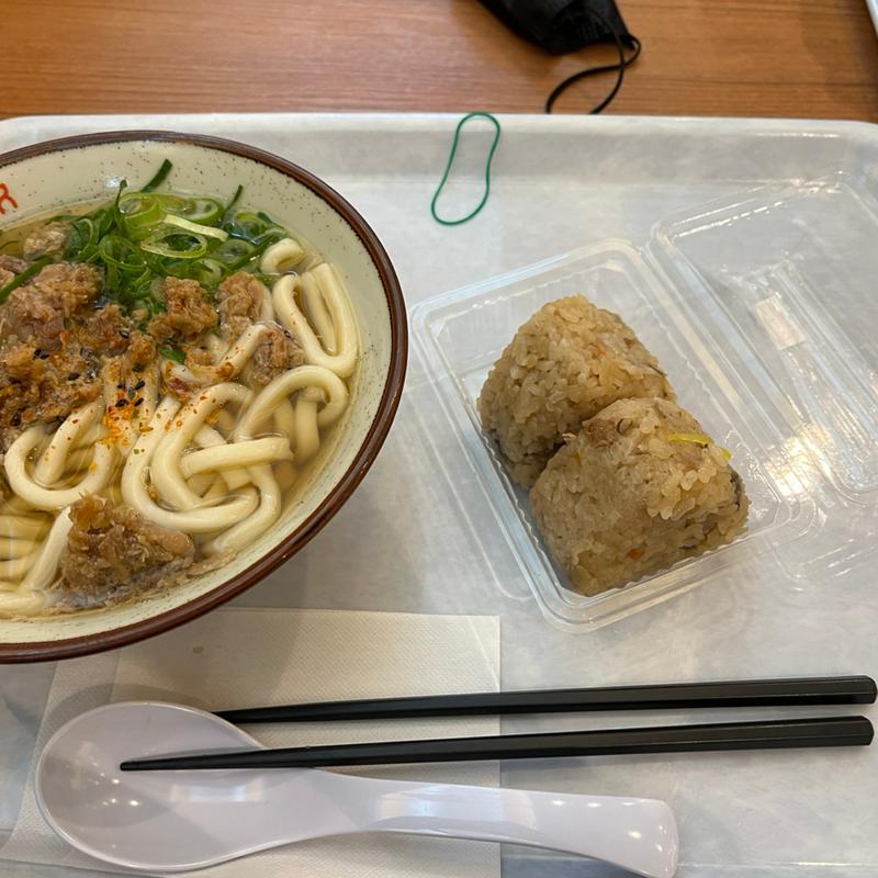 かしわうどん・かしわおにぎりセット(うどんそば　つつじ庵)