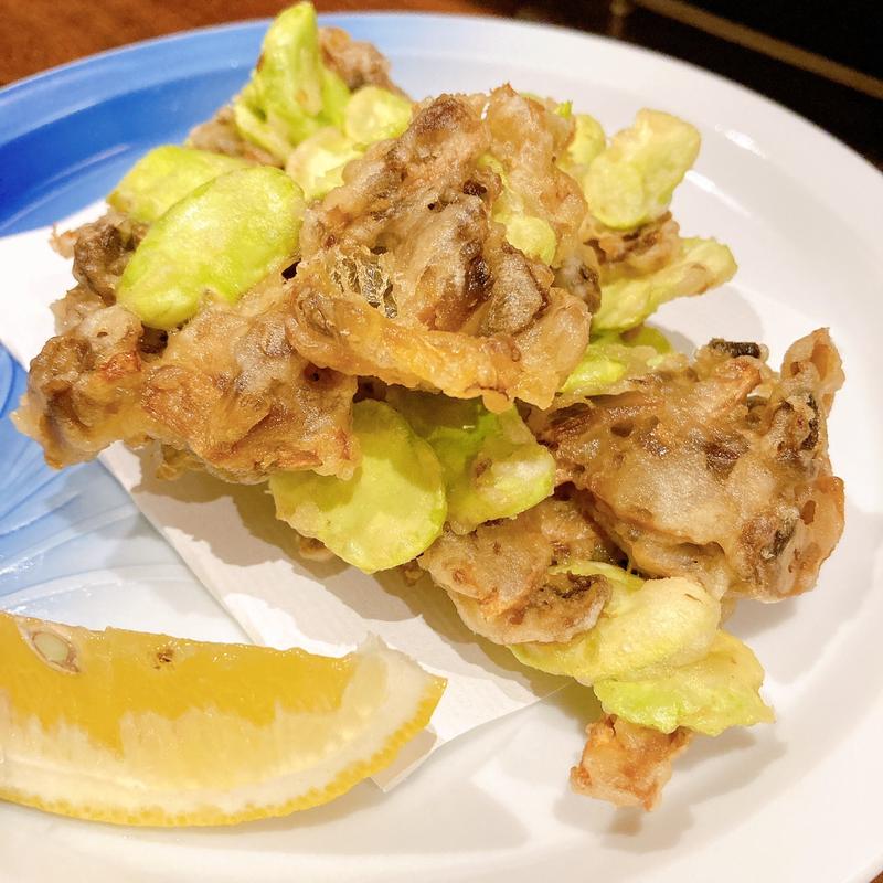 空豆とマッシュルームのかき揚げ(二毛作 )