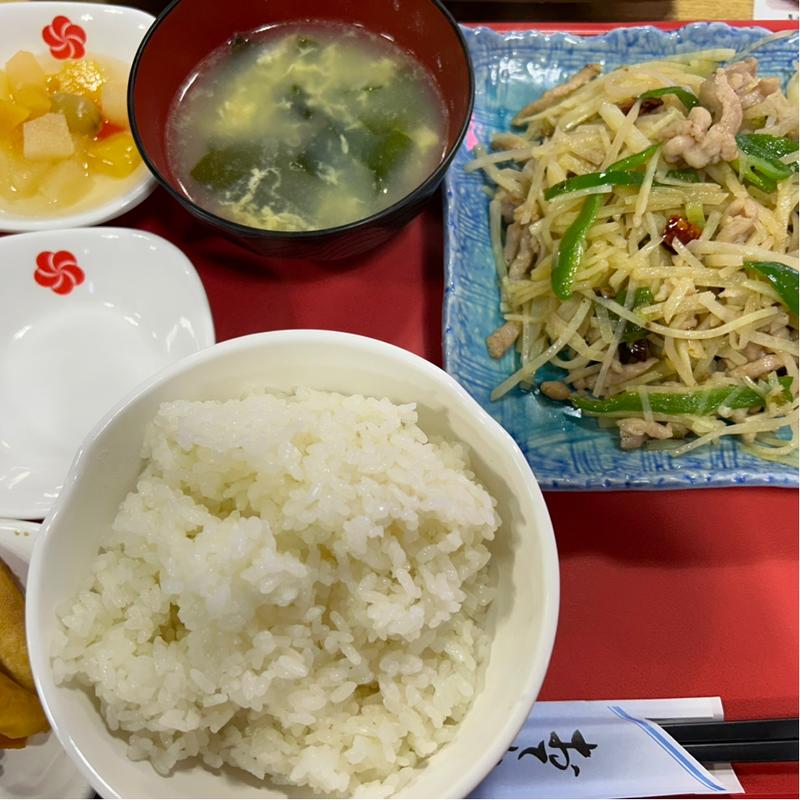 ジャガイモ、豚、ピーマン炒め(和合餡餅)