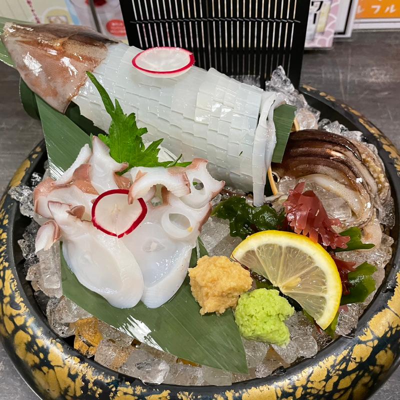 生タコとイカの刺身(海鮮ろばた　船栄　高田店)