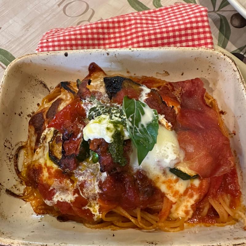 生ハムとナスのトマトソース焼きパスタ(サムズ倶楽部ハウス )