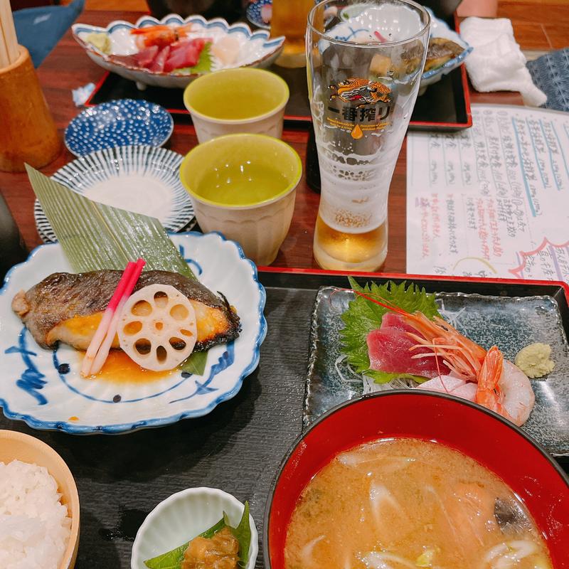 西京焼 刺身3種付 プラス300円で6品刺身(さかなや 市場食堂)