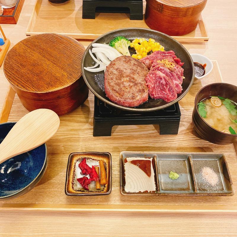 国産牛・和牛100%とろけるハンバーグと和牛ハラミステーキ(とろけるハンバーグ福よし 浅草蔵前店)