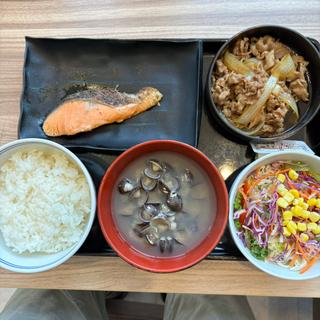 牛鮭定食サラダドリンクセット(吉野家 川崎平店)