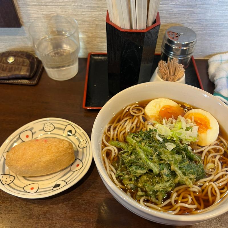 春菊天そば　いなり　ゆで玉子(そば滝)
