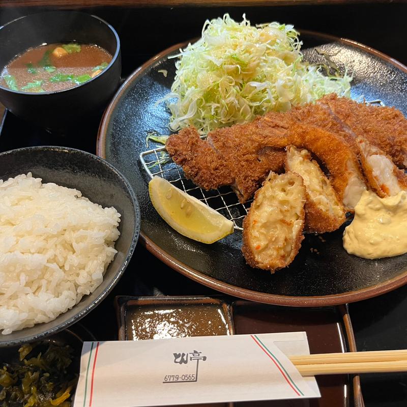 ヘレミックス定食(カニコロッケ海老フライチョイス)(とんかつ とん亭)
