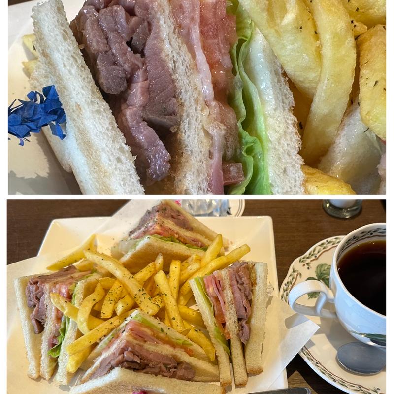 クラブサンド・ローストビーフ➕コーヒー(カフェバー マリモ アンド フリークス)