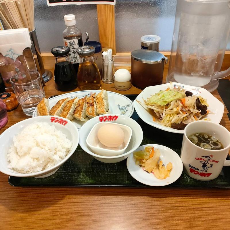 定食 （ぎょうざ野菜炒め半熟卵ライススープ漬け物）(みんなのテンホウ 大町支店)