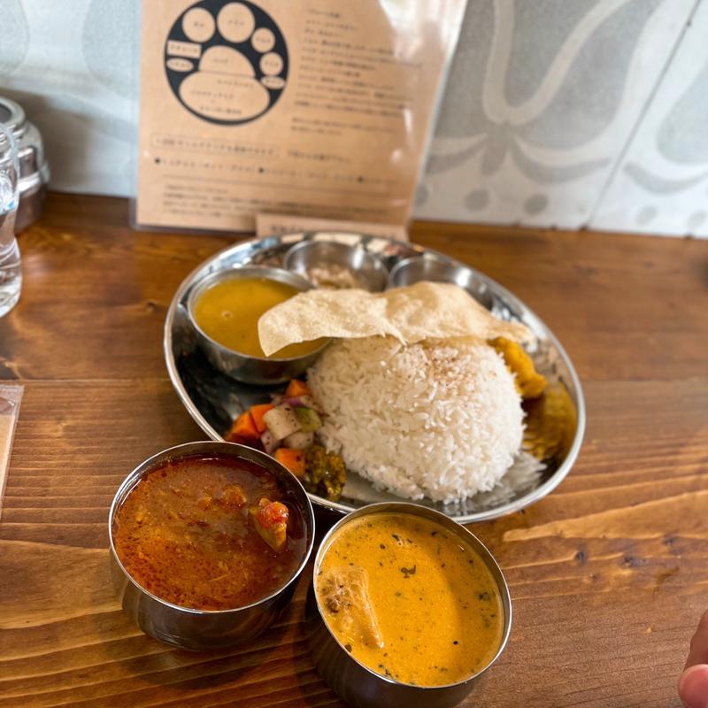 ダブルチキンカレー（バターチキン+ジョルチキン2種の食べ比べ）(カレー&喫茶　さんぼんぎ)