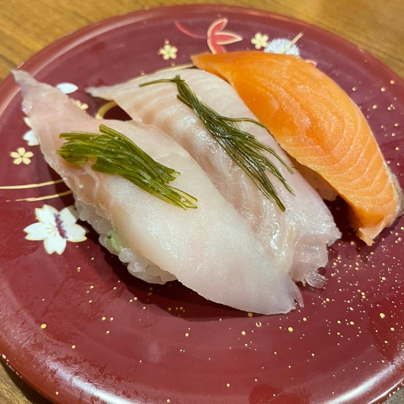 北海三貫にぎり（かれい昆布〆、サクラマス、あいなめ昆布〆）(回転さかなや鮨　魚忠 今池店 （うおちゅう）)