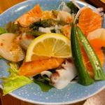 帆立とタコのカルパッチョサラダ(回転さかなや鮨　魚忠 今池店 （うおちゅう）)