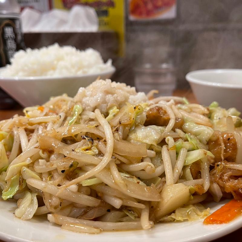 肉野菜炒め定食醤油（野菜マシ・肉中盛・背脂中） ご飯大盛り(肉野菜炒め ベジ郎)