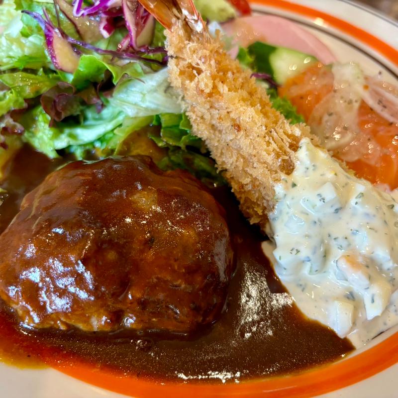 ハンバーグ海老フライ(住之江洋食たけ亭)