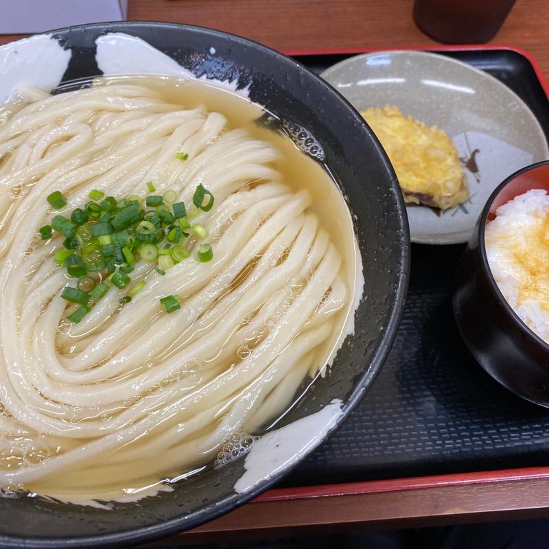 ひやあつうどん（大）とさつまいも天ととろろめし(讃岐うどん いわい )