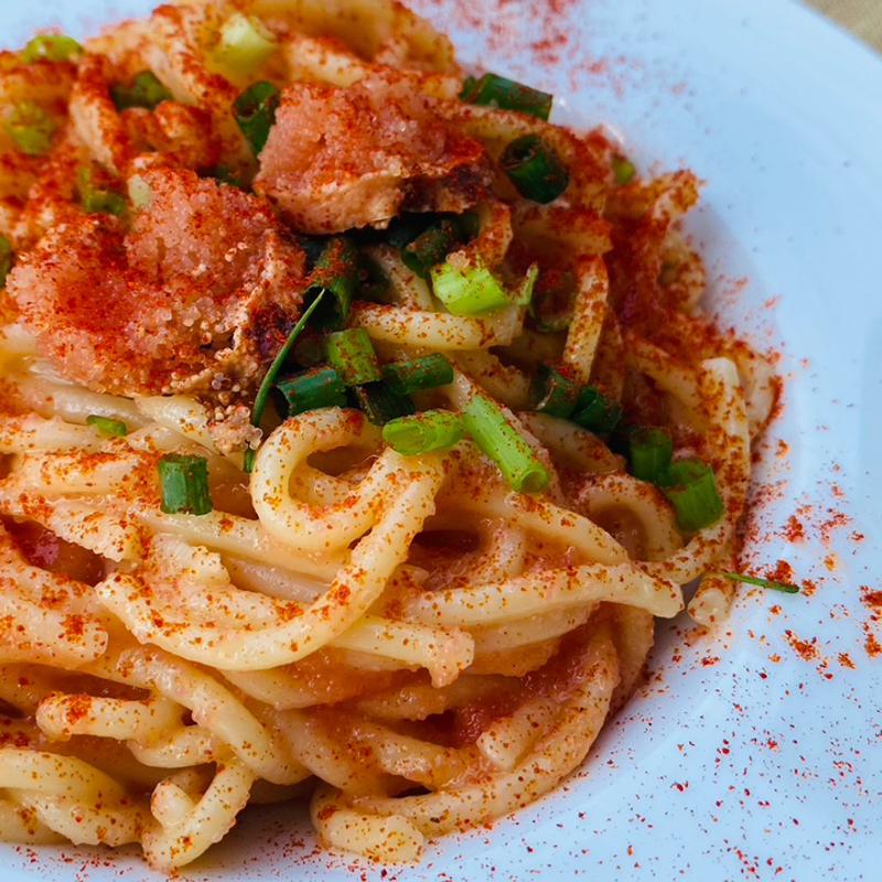 あぶり明太子のっけ 明太子パスタ(魚卵専門店 田所食品)