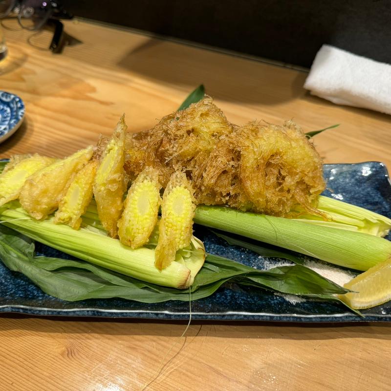 ヤングコーンの天ぷら(すしの助 北浜店)
