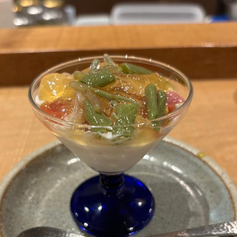 ホッキ貝とじゅんさい  新生姜のムース(tsugumi)