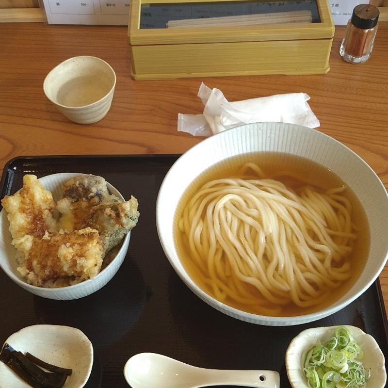 冷かけうどん(ミニ天丼セット)(十四明)