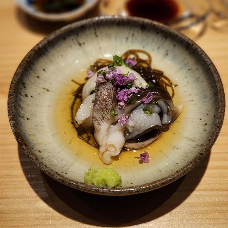 トリ貝 蓮根 もずく オクラ 花穂じそ(鮨処 池上)