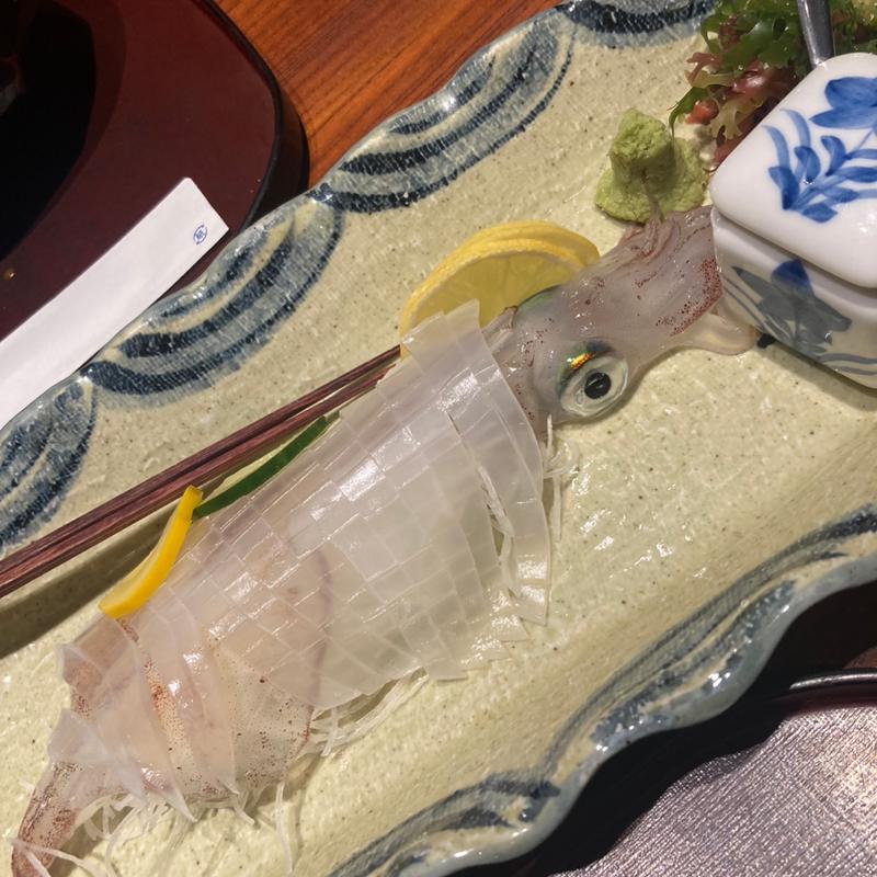 活きイカ活き造り(日本料理 てら岡 中洲本店)