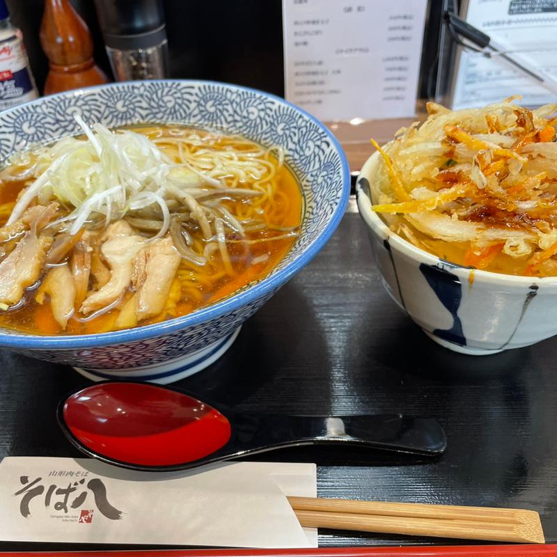 鳥中華そば&かき揚げ丼セット(山形肉そば そば八)