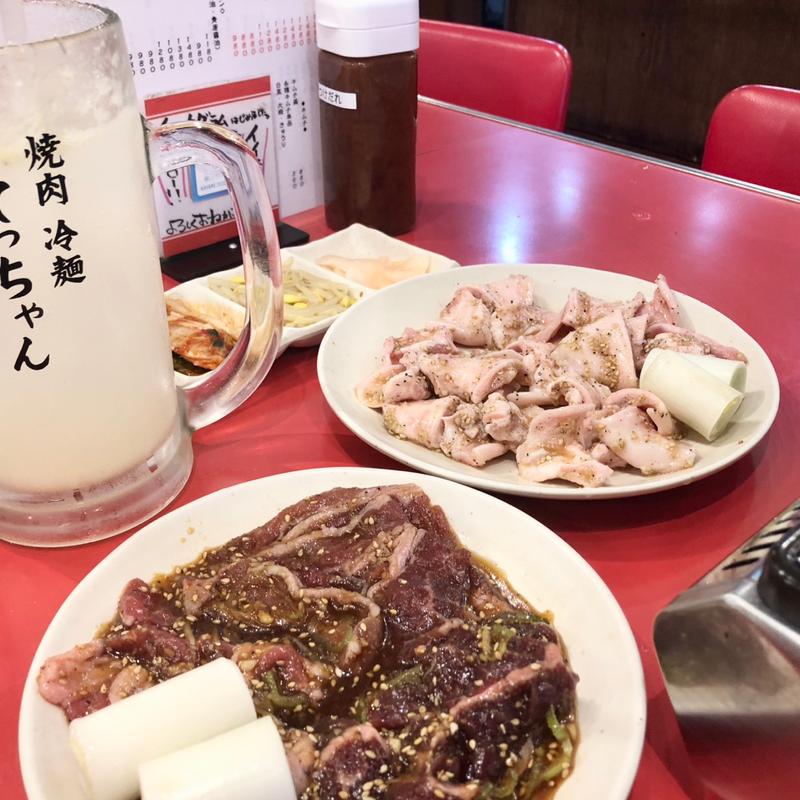 赤肉盛と軟骨x2メガレモン(焼肉 冷麺 てっちゃん 中目黒店)