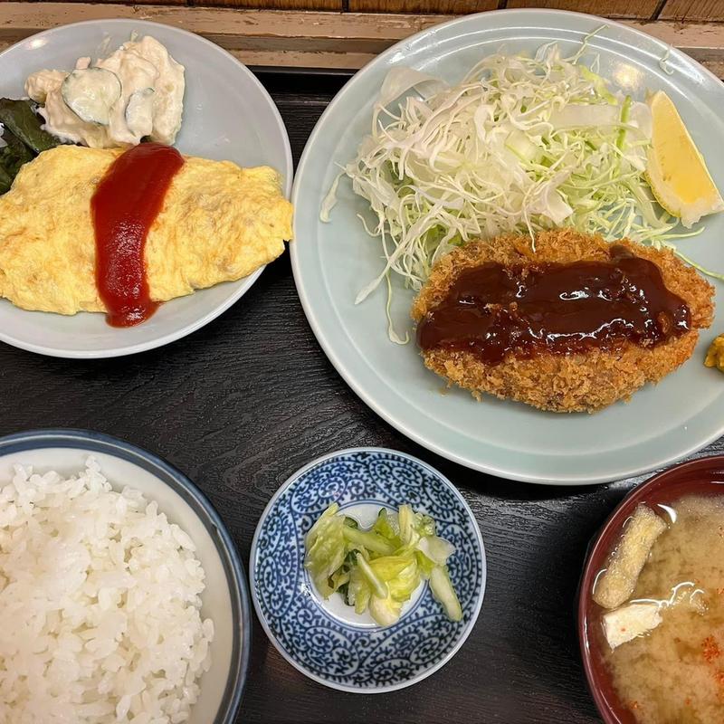 オムレツ メンチカツ定食(乃んき食堂)