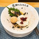 焼き鯖まぜそば(〆飯付き) 味付玉子(麺屋 鯖の上にも三年)