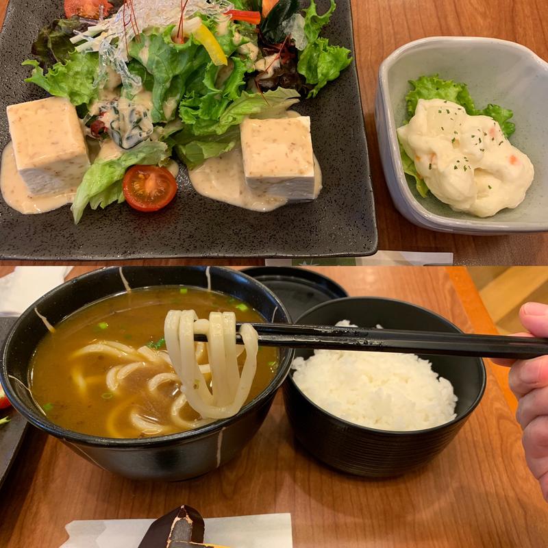 上田カリーうどんと豆腐サラダとご飯(ホテルルートイン 北見駅前 （北見天然温泉）)