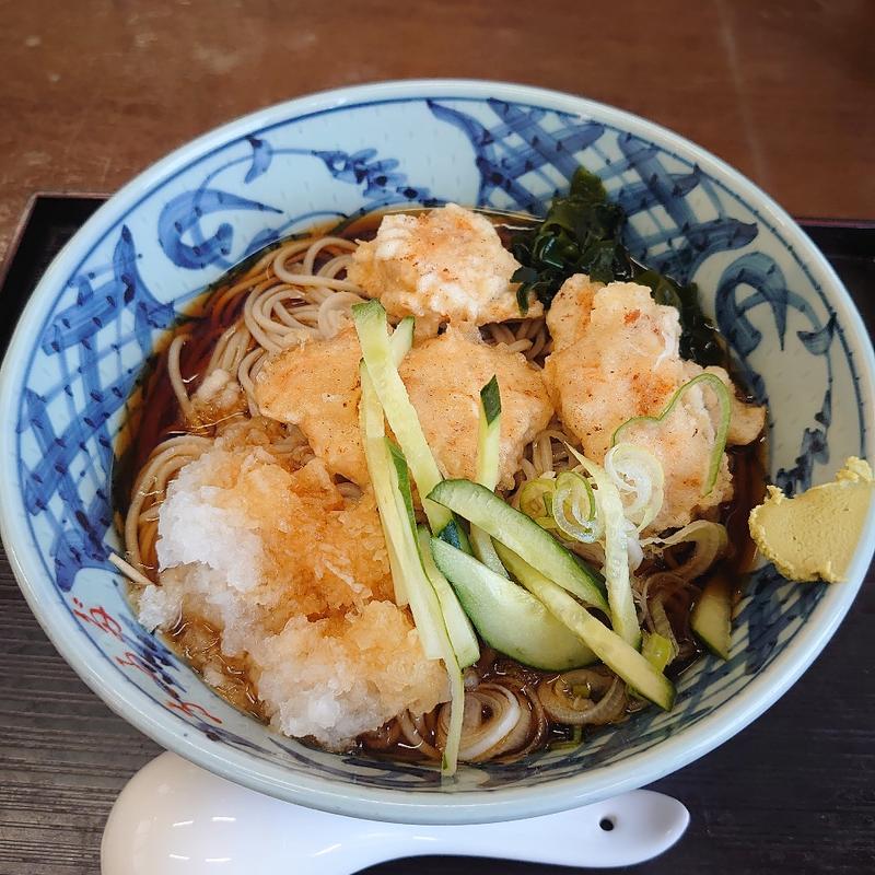 冷しとり天おろしそば＋大盛り(生そばなかだ )