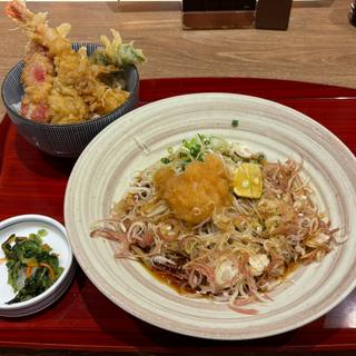 薬味おろしぶっかけそばと夏天丼セット(蕎麦と酒 いろり庵 上野店)