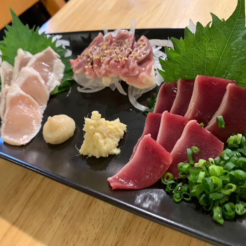 鳥刺3点盛（ズリ、ささみ、ハツ）三人前(かしわ屋 藤ひさ)