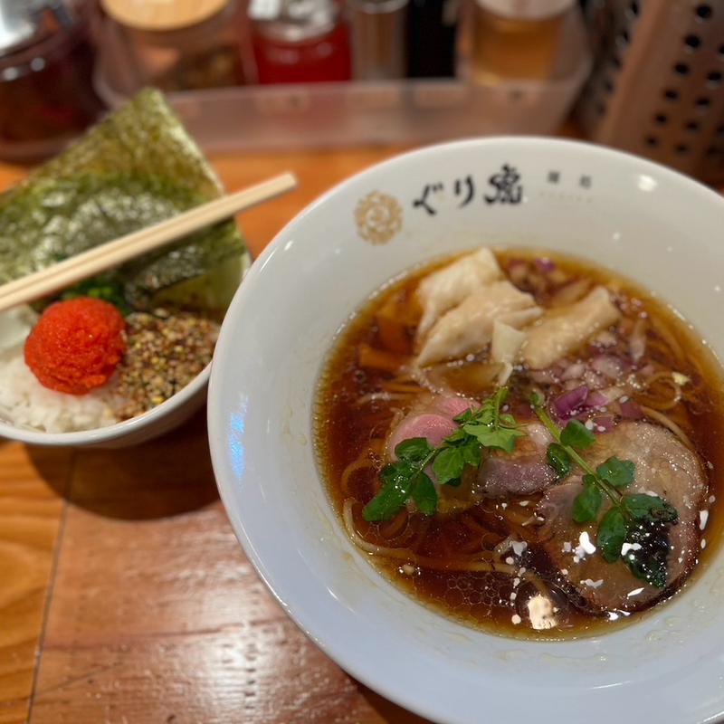 黒トリュフ香る雲呑醤油そば　明太子ごはん(麺処ぐり虎 海老名店)