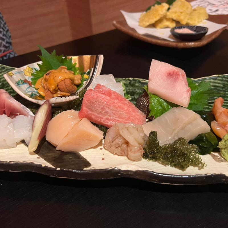 お任せ旬のお刺身盛り合わせ(うまい魚　うまい酒　楽 （RAKU）)