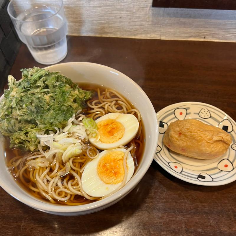 春菊天そば　いなり　ゆで卵(そば滝)