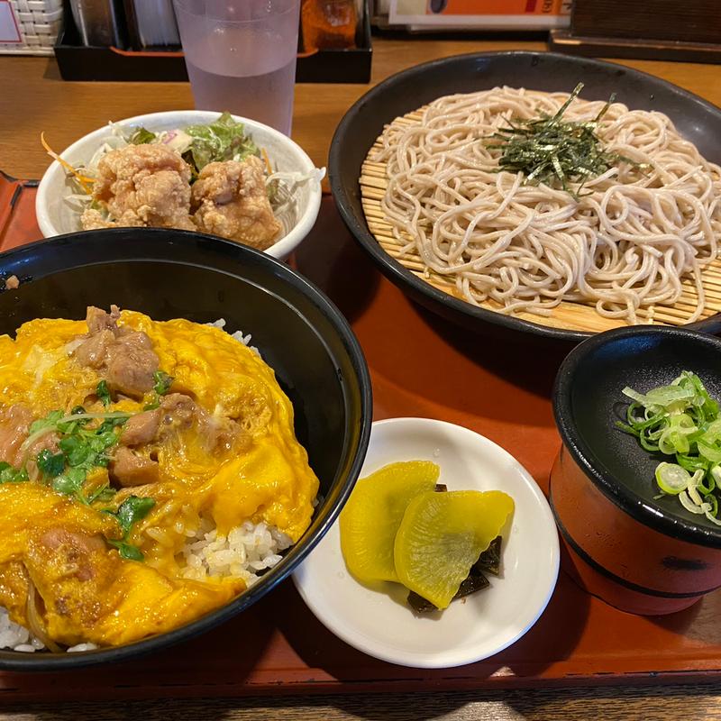 親子丼と唐揚げとざる蕎麦のセット(手延べうどん きねや)