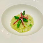 アスパラのチーズリゾット パルメザンのコポーを添えて
