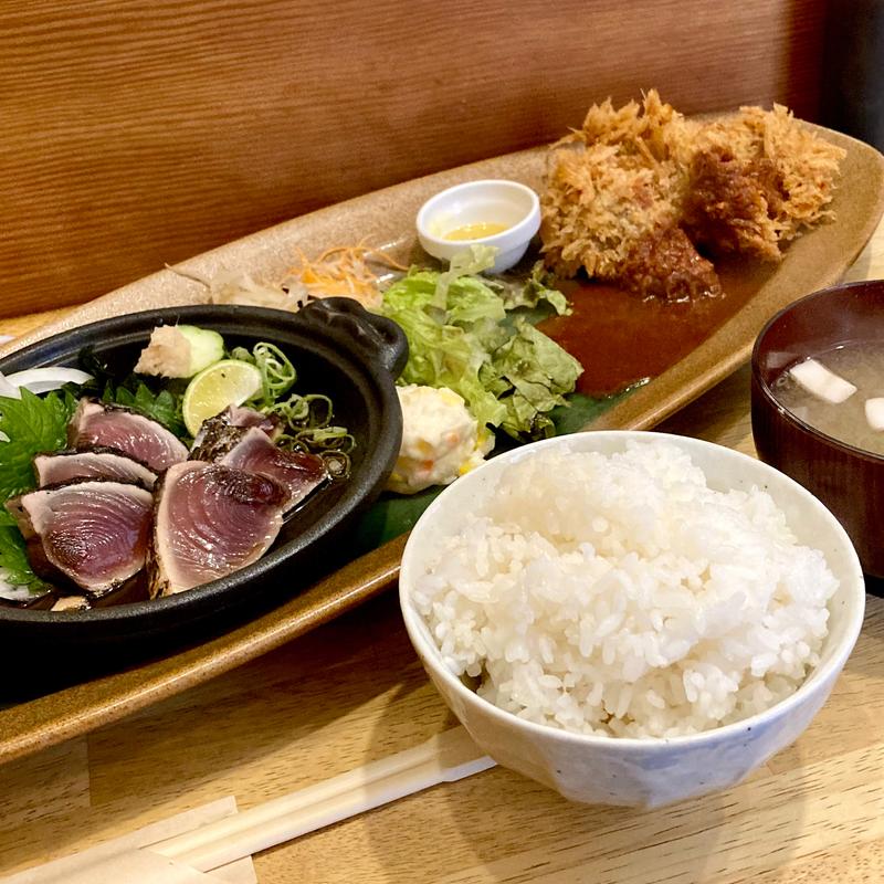 牛ヘレ&かつおたたき定食(萬時)