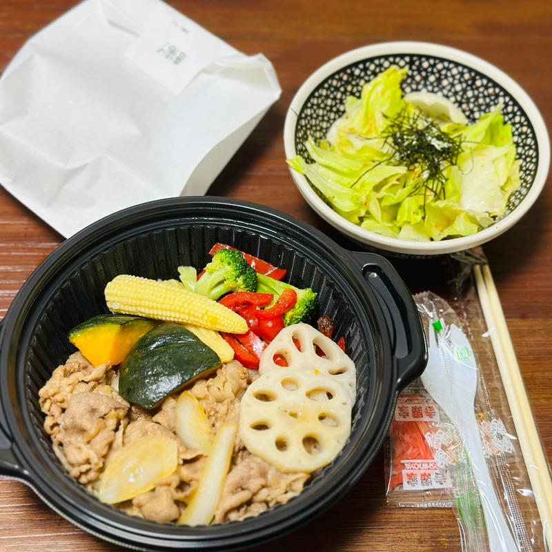 牛丼on野菜　アタマの大盛(吉野家 尾張旭三郷店)